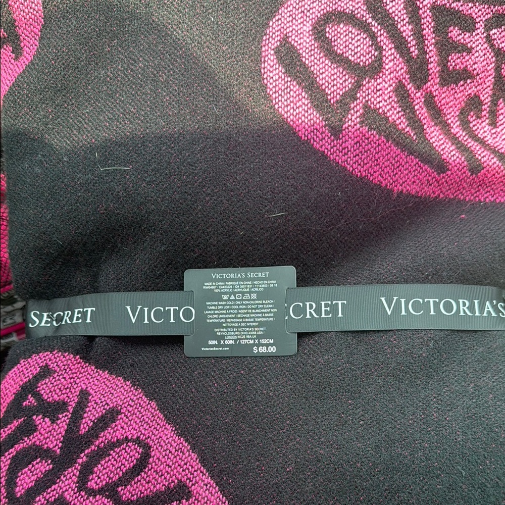Victoria's Secret Black and Pink Heart blanket